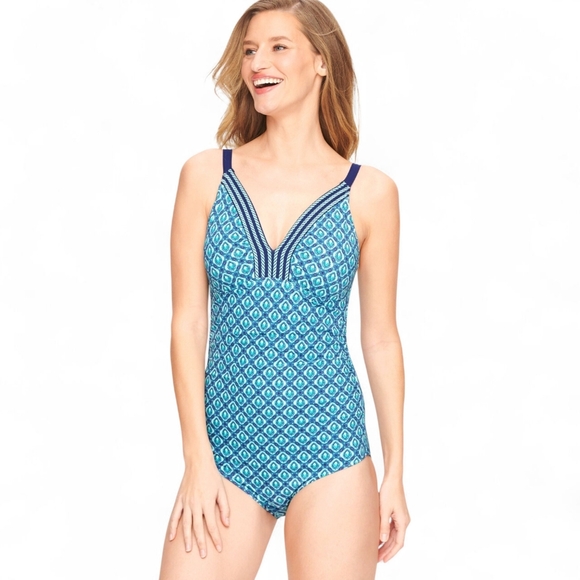 Cabana Life x Talbots One Piece Swimsuit - Blue/Navy Embroidered - Size Medium - Picture 1 of 8